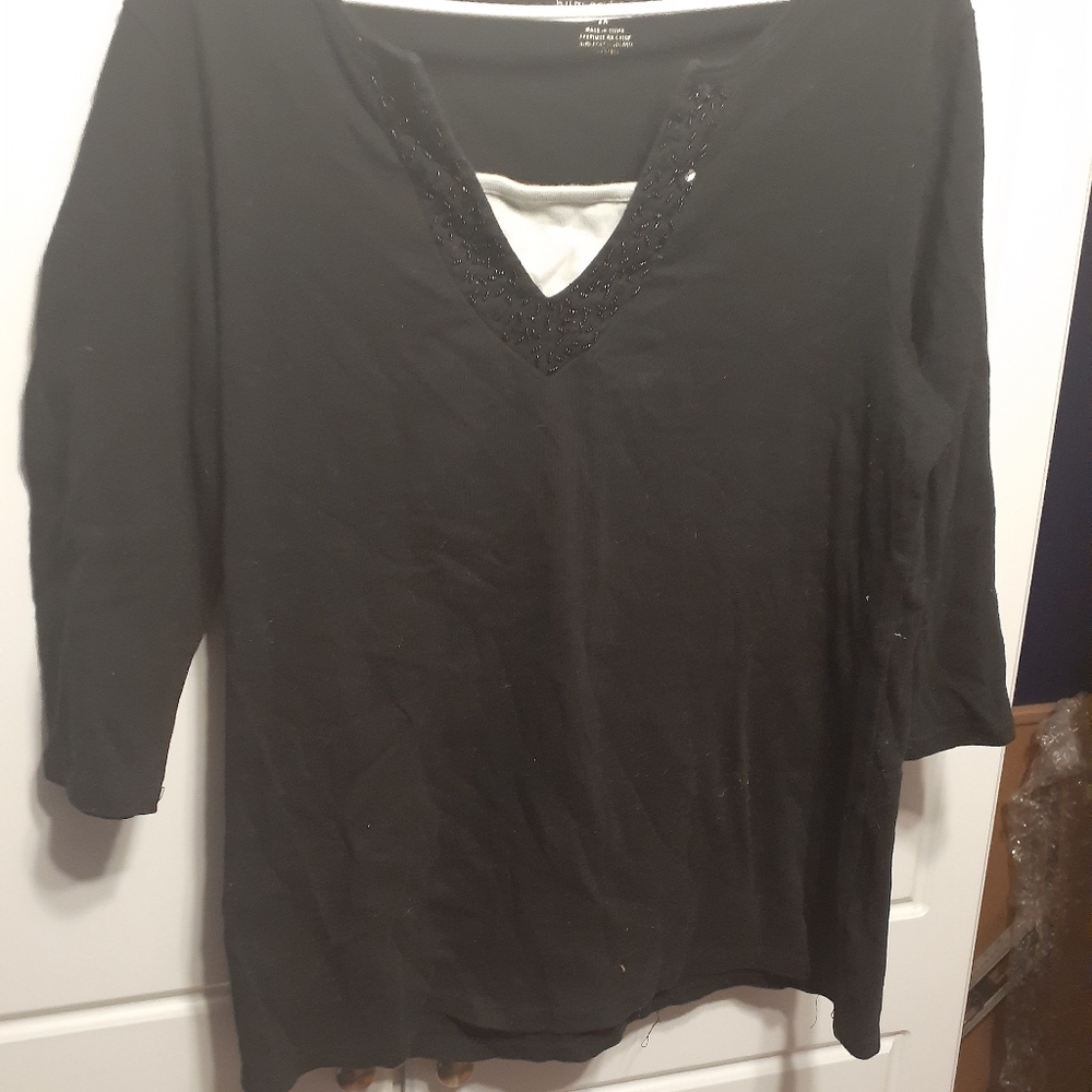 Black Beaded Collar Fooler Top